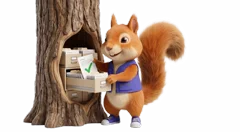 La ardilla guarda los documentos en el archivo de su árbol